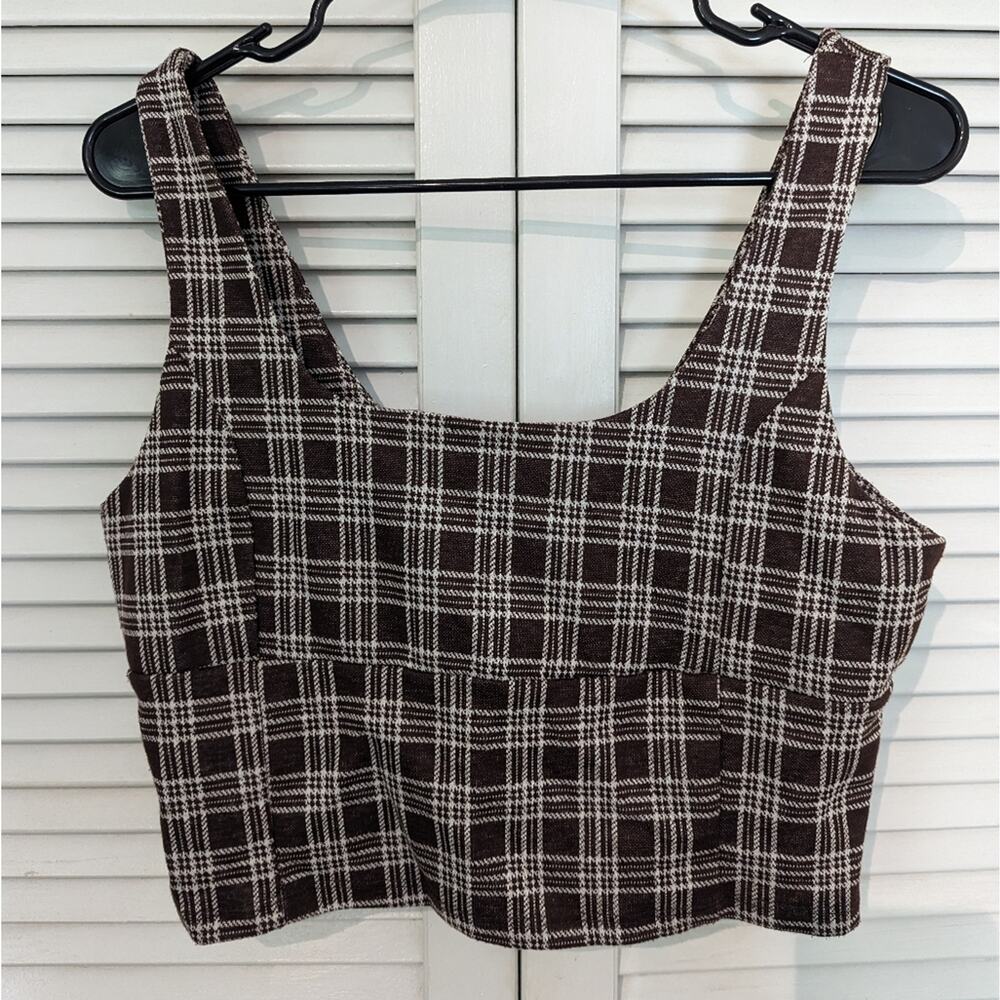 Altar'd State Brown Plaid Crop Top Large